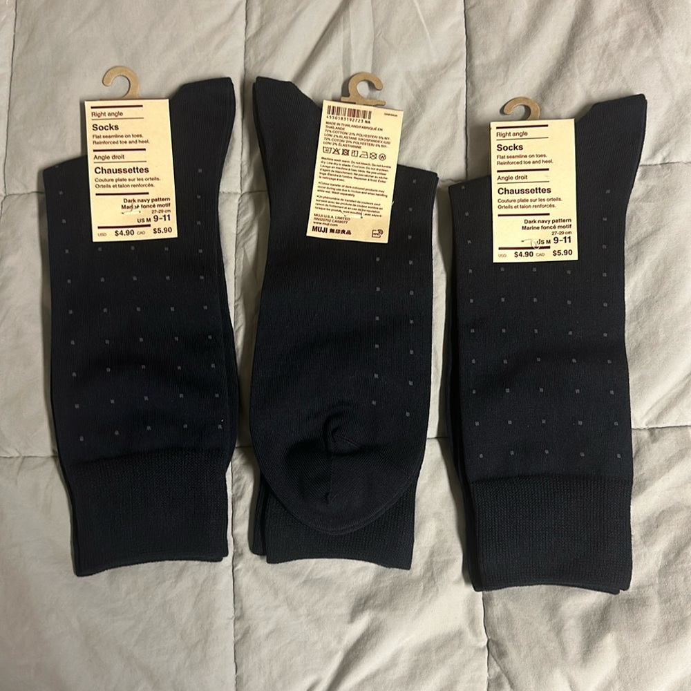 NOT FOR SALE. 3 Muji Right Angle Socks -